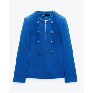 ZARA Blue Textured Blazer With Gold Buttons Size XS